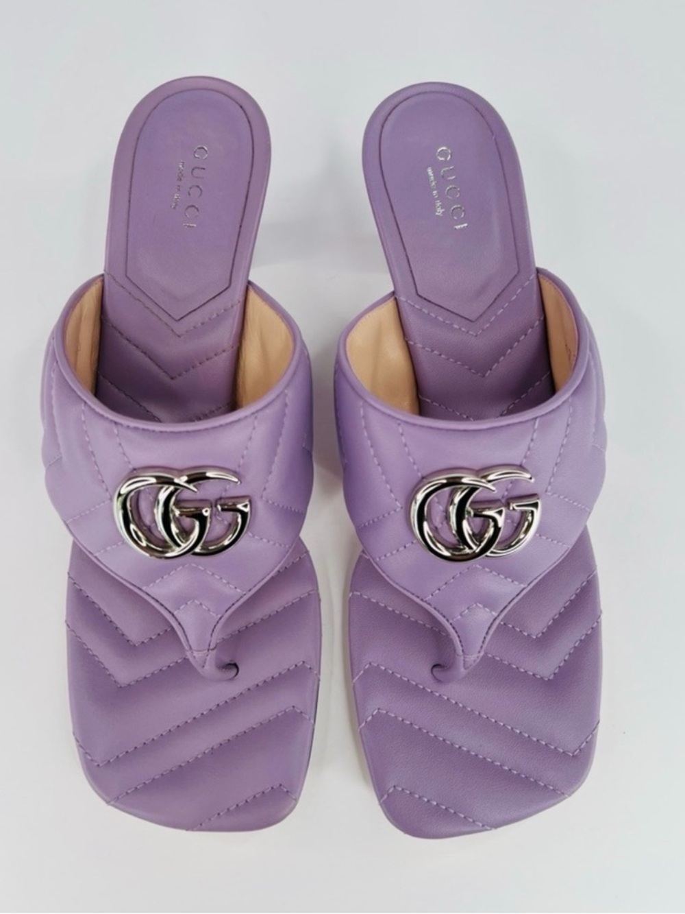GUCCI | ✨NEW✨ Marmont GG Kitten Heel Thong Sandals in Lavender - Picture 5 of 12